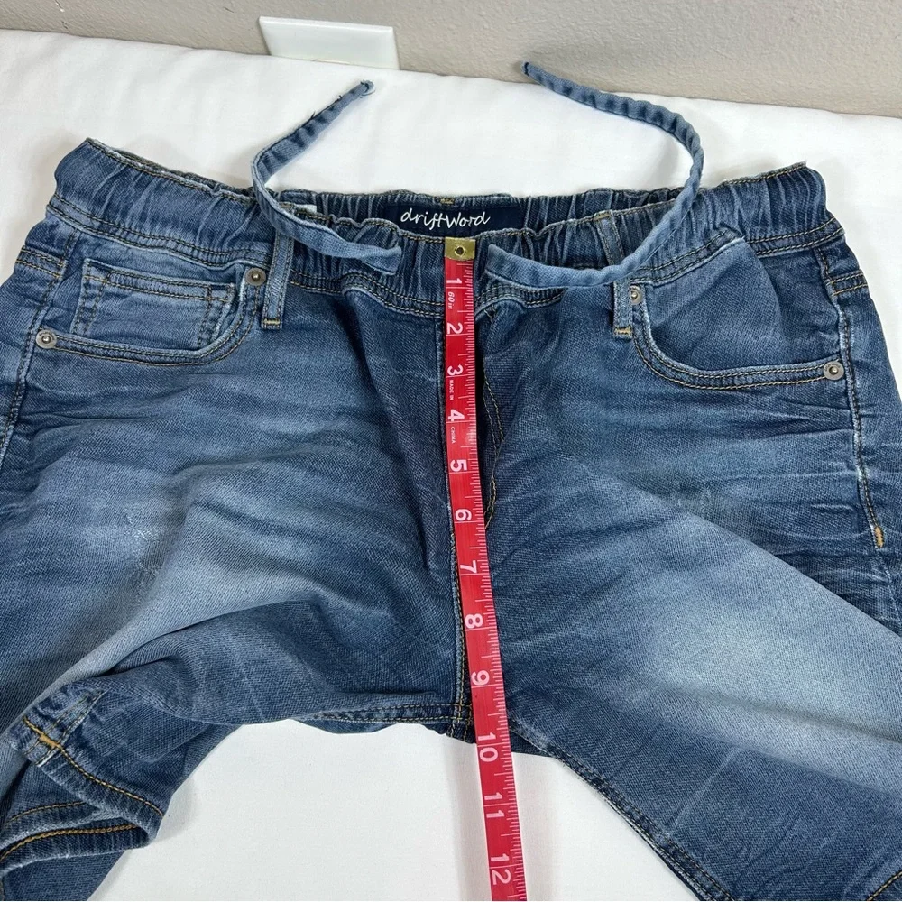 Driftwood Connie‎ Medium Wash Distress Elastic Waist Drawstring Jean Shorts 32